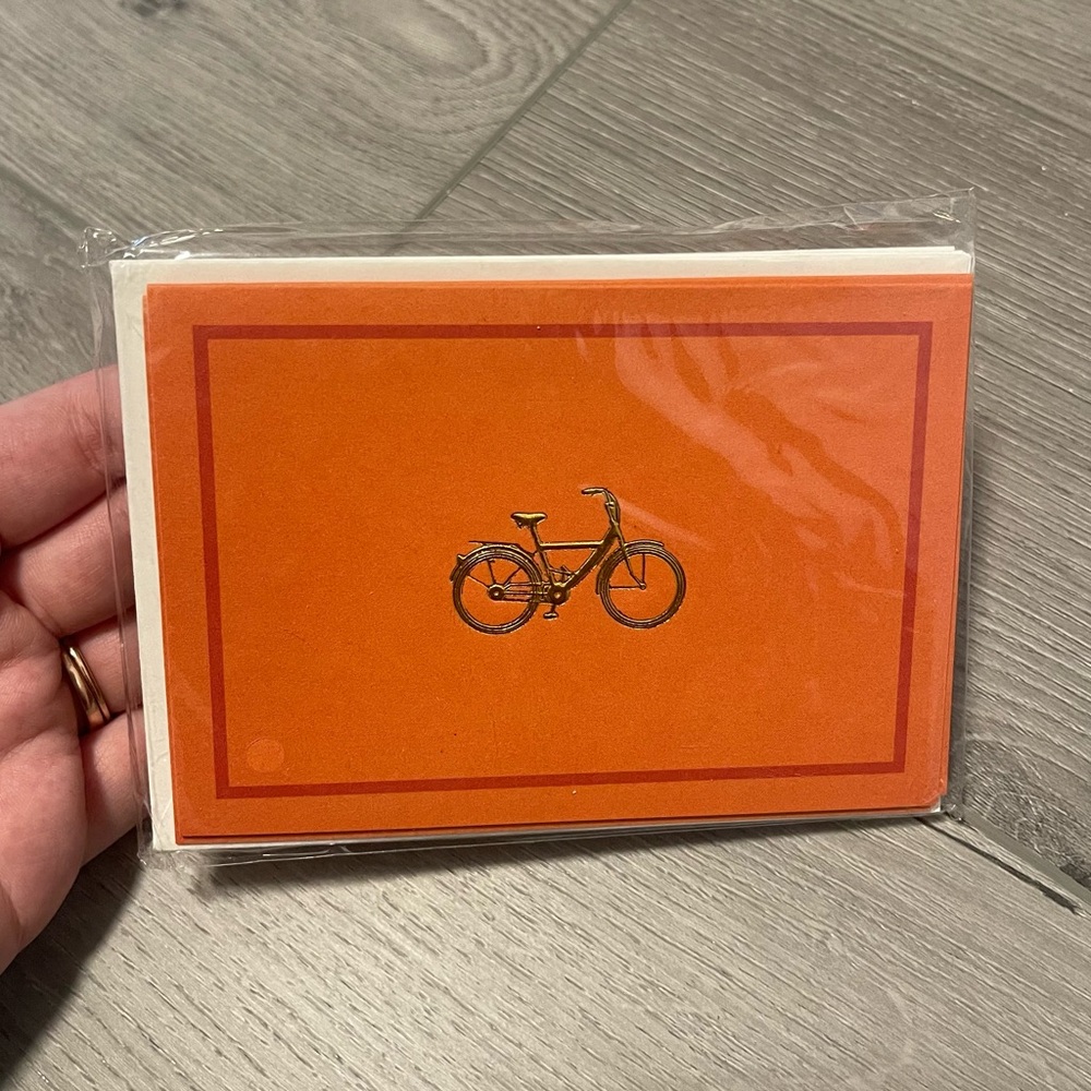 6pcs Orange & Gold Bike Folded Note Cards Stationary w/ Envelopes